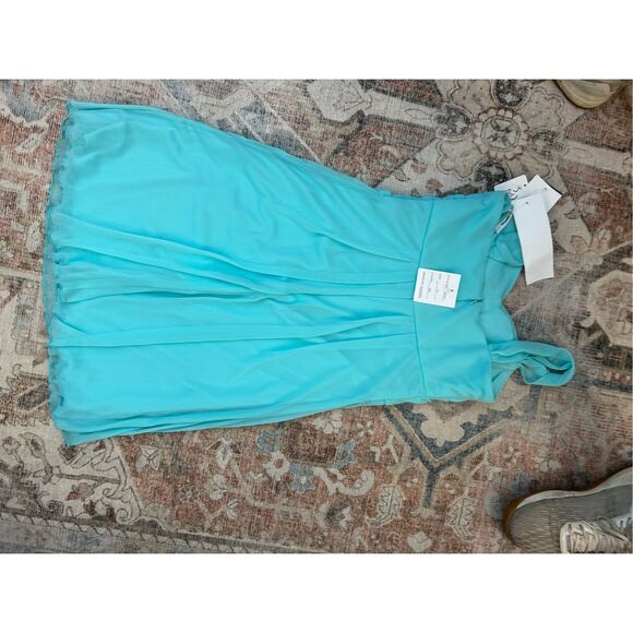 David's Bridal NWT Chiffon Light Teal Ruffle Short Dress - Girl's Sz 14, MP $79 - Picture 8 of 10